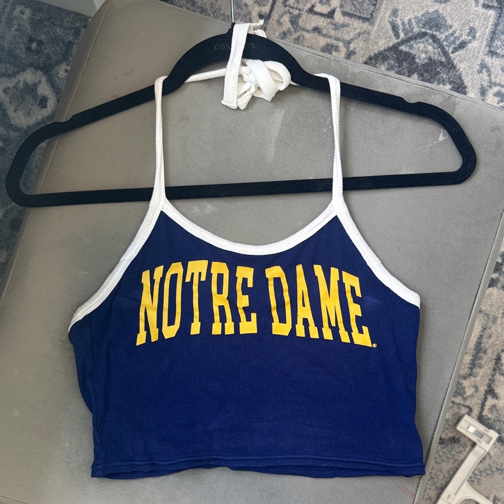ZOOZATZ Navy and White Notre Dame Halter Top size small